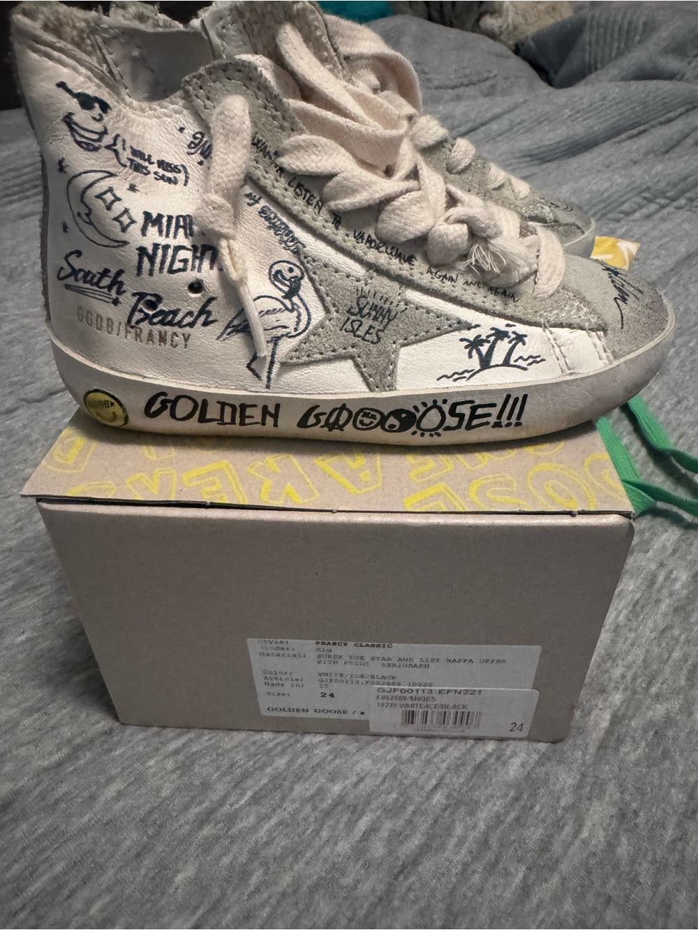 Golden Goose Kids White and Gray High-Top Sneakers with Graphic Accents